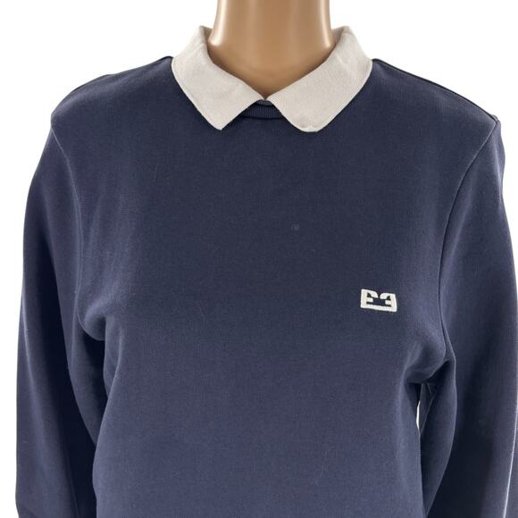 Frame Navy Blue Polo Collar Pullover Cotton Sweatshirt - Picture 5 of 11